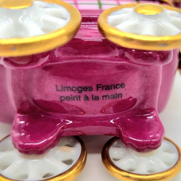 Authentic Limoges Hand Painted Porcelain Baby Girl in Stroller Trinket Box - Picture 9 of 9